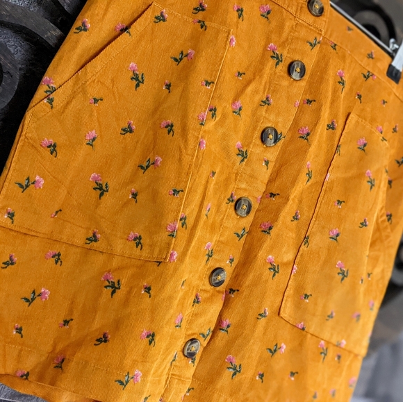 Corduroy Floral Mini Skirt Honeycore Garden Hipster Grunge Cottagecore - Picture 6 of 14